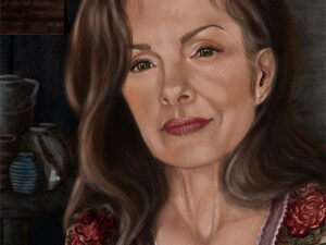 Business woman entrepreneur greeting a customer at her pottery shop doorway, Painterly Realism digital painting in Procreate on iPad Pro, Shadowmyst Art