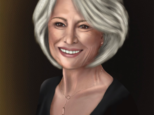 Portrait of a mature woman with silver bob haircut. Painterly Realism digital painting by Shadowmyst Art, Procreate on iPad Pro.