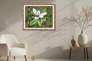 magnolia bloom framed in living room