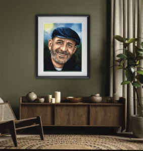 “Easy Company” digital painting displayed framed in living room. 