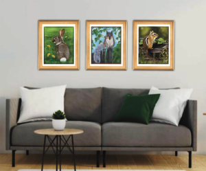 Long Island Cottontail rabbit painting among dandelions and grass, Long Island wildlife digital artwork in Painterly Realism style by Shadowmyst Art.